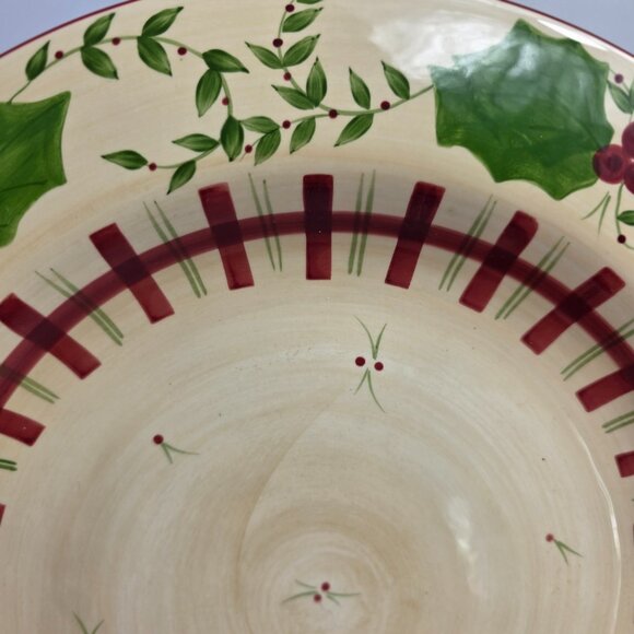 Los Angeles Pottery Laurie Gates Holiday Dinner Plate Green & Red Holly & Plaid - Picture 4 of 14
